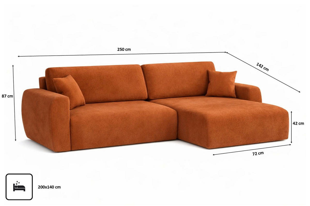 ECKSOFA Mit Schlaffunktion Ariel L, Velours, Stoff Salvador, Braun, Rechts - Braun, Holz (250/142cm) - Kaiser Möbel
