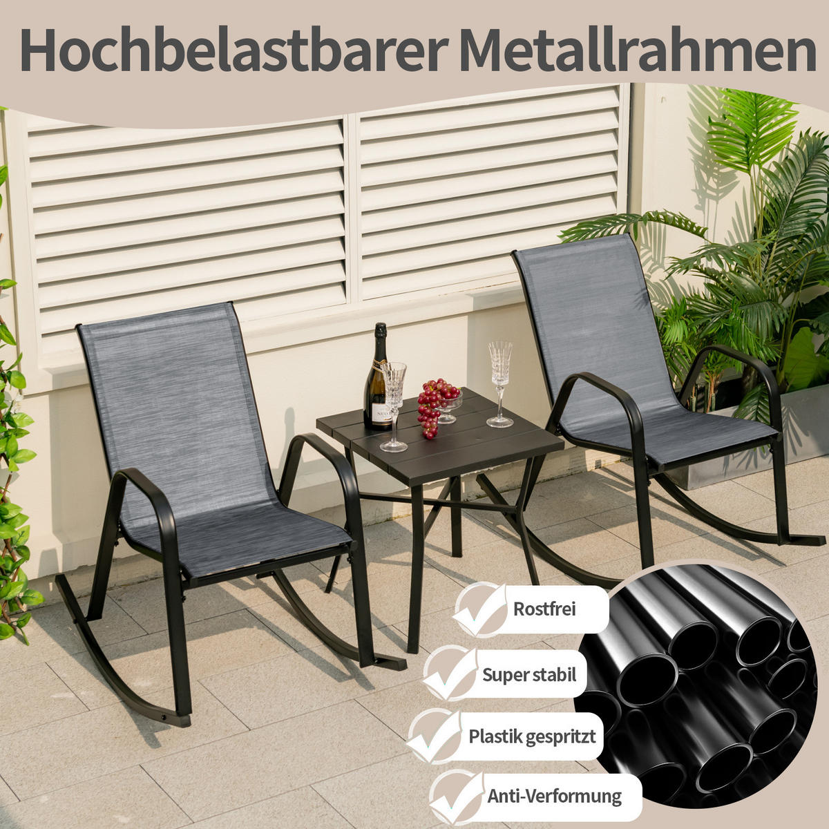 SCHAUKELSTUHL Grau(2er-Set) - Grau, Metall (62/86/91cm) - COSTWAY