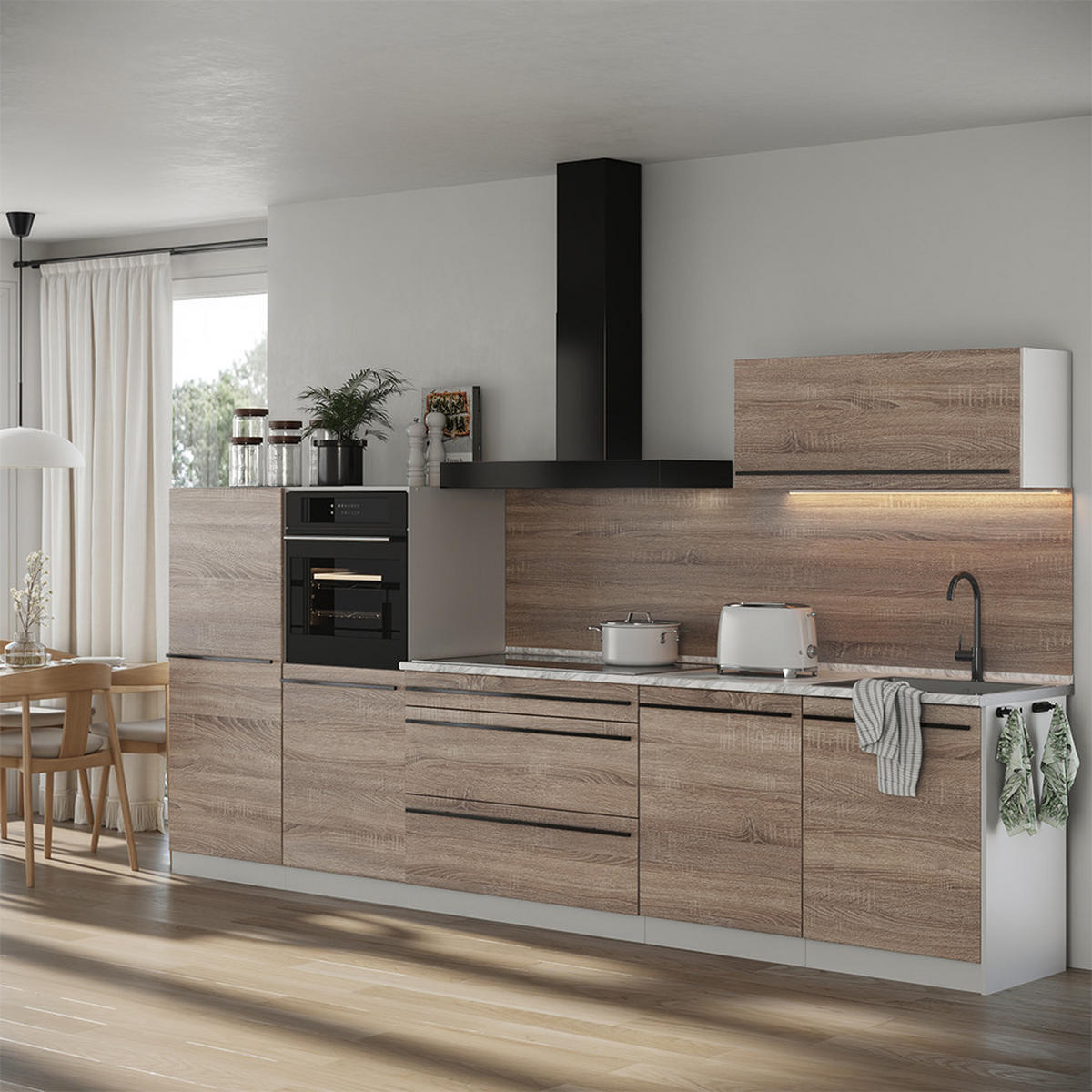 KUCHYNKA R-Line, Sonoma/biely, 340 cm antrasiitti työtaso - biela/dub sonoma, kompozitné drevo (340/143/60cm) - Vicco
