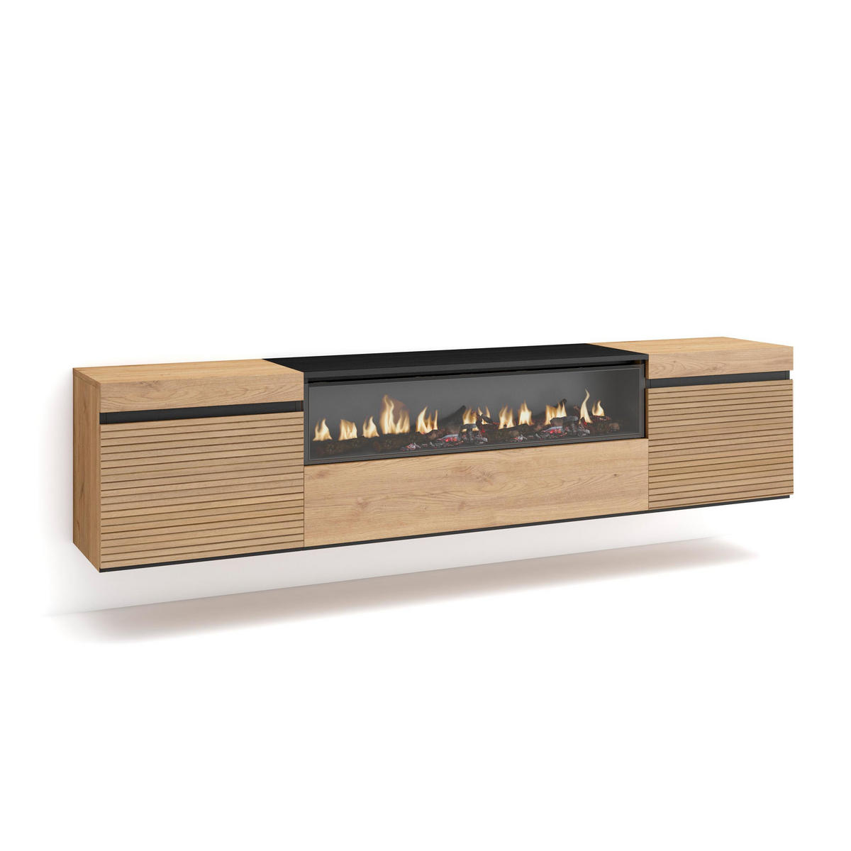 TV-SCHRANK eiche, mit Elektrokamin, Hängend, 200/35/45cm - Eichefarben, Holzwerkstoff (200/45/35cm) - Skraut Home