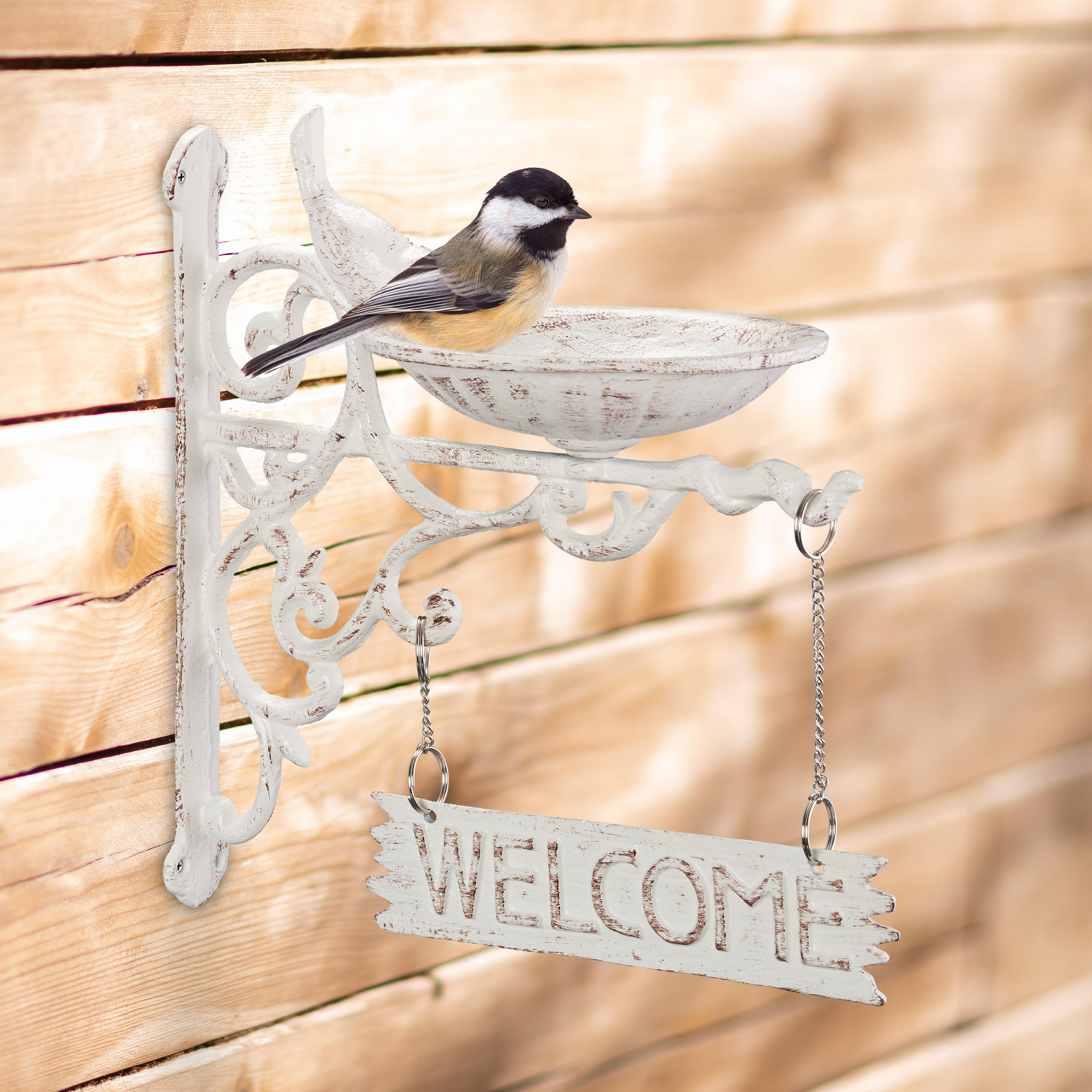 VOGELTRÄNKE Welcome - Weiß, Metall (22.5/25/13.5cm) - Relaxdays