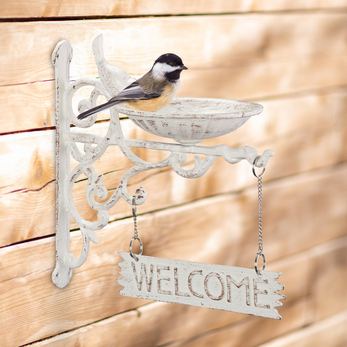 VOGELTRÄNKE Welcome - Weiß, Metall (22.5/25/13.5cm) - Relaxdays