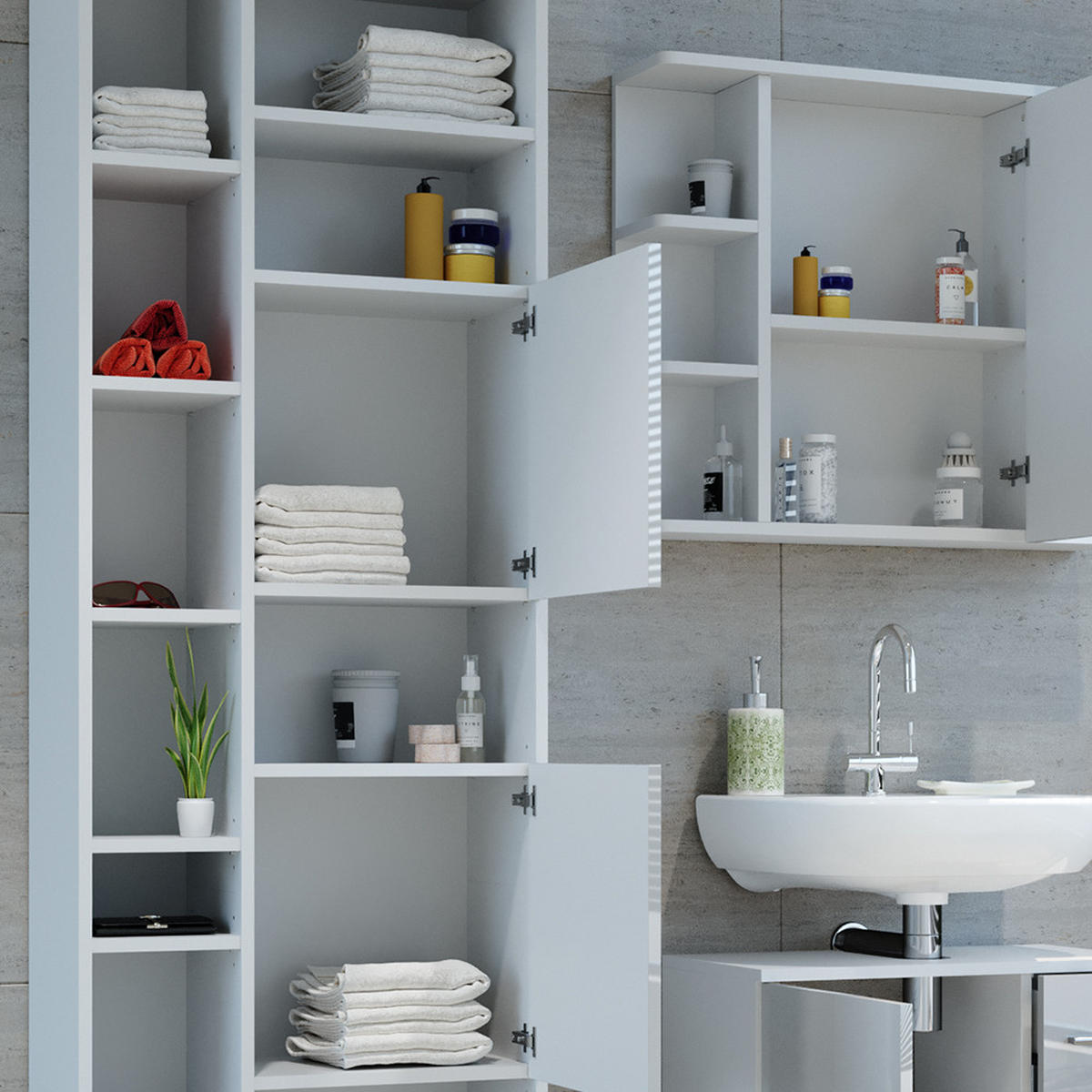 BADSCHRANK Ilias Weiß Hochglanz 60 x 190 cm - Weiß Hochglanz, Holzwerkstoff (60/190/30cm) - Vicco