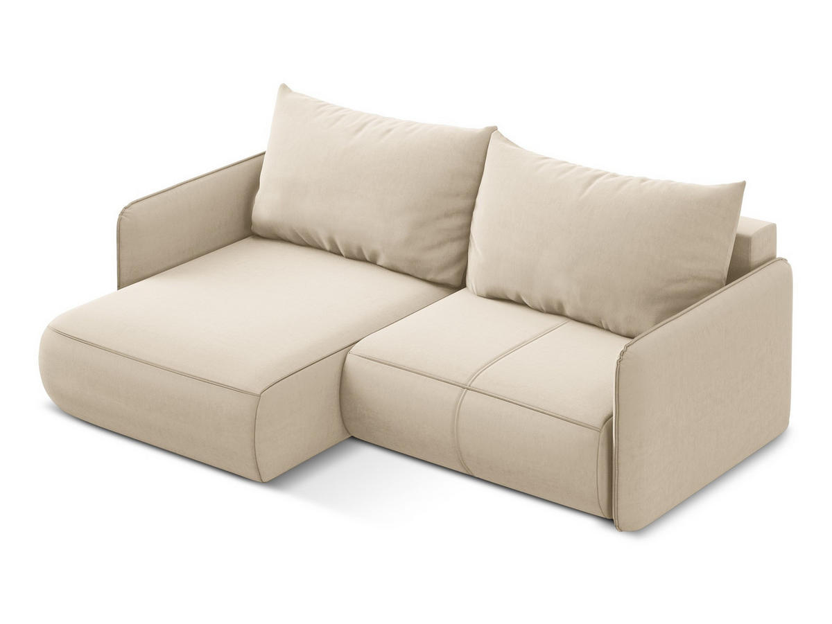 ECKSOFA mit Schlaffunktion Samt Stoff Beige - Beige/Creme, Kunststoff/Textil (148/207cm) - Makamii