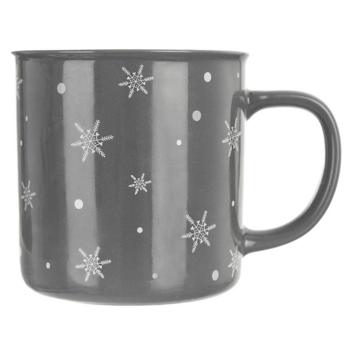 KERAMIKBECHER SCHNEEFLOCKE, Keramik, dunkelgray, 500 ml - Weiß, Keramik (0.5L) - Orion 