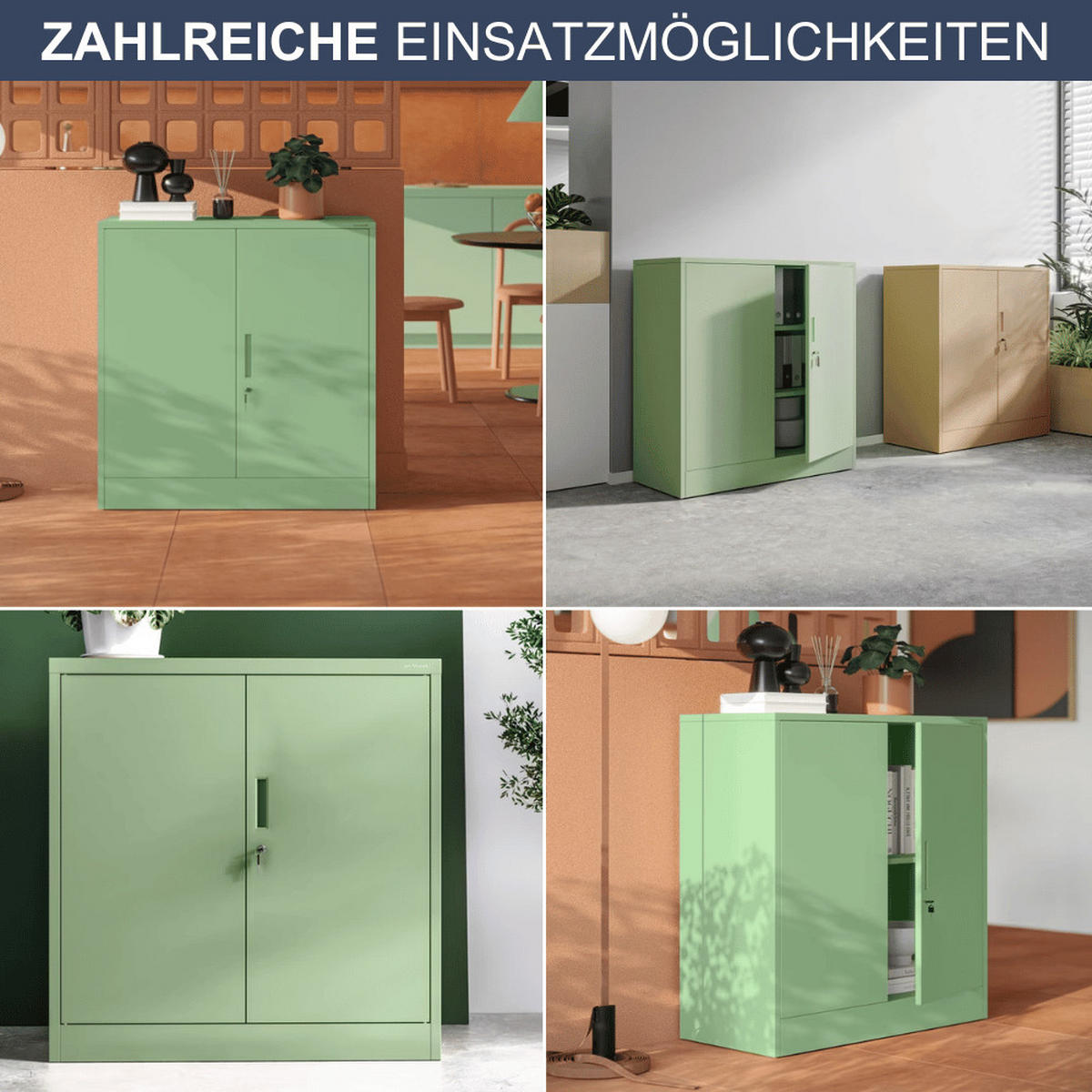 AKTENSCHRANK abschließbar KADO mit Flügeltüren 93x90x40cm Pastellgrün - Pastellgrün, Metall (90/93/40cm) - DELUKE