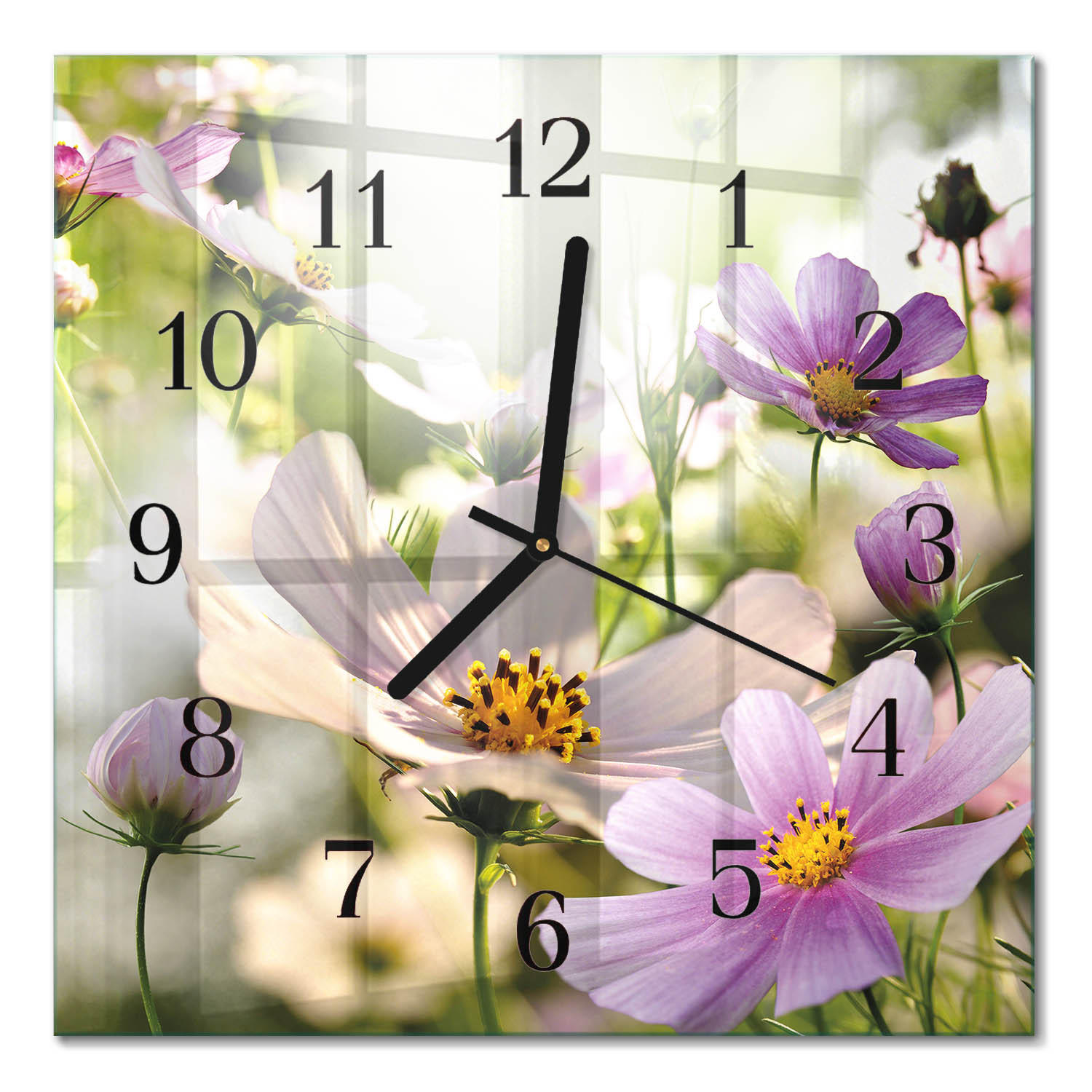 WANDUHR 30x30 cm - Kosmeen - Pink, Glas (30/30/0.4cm) - TULUP