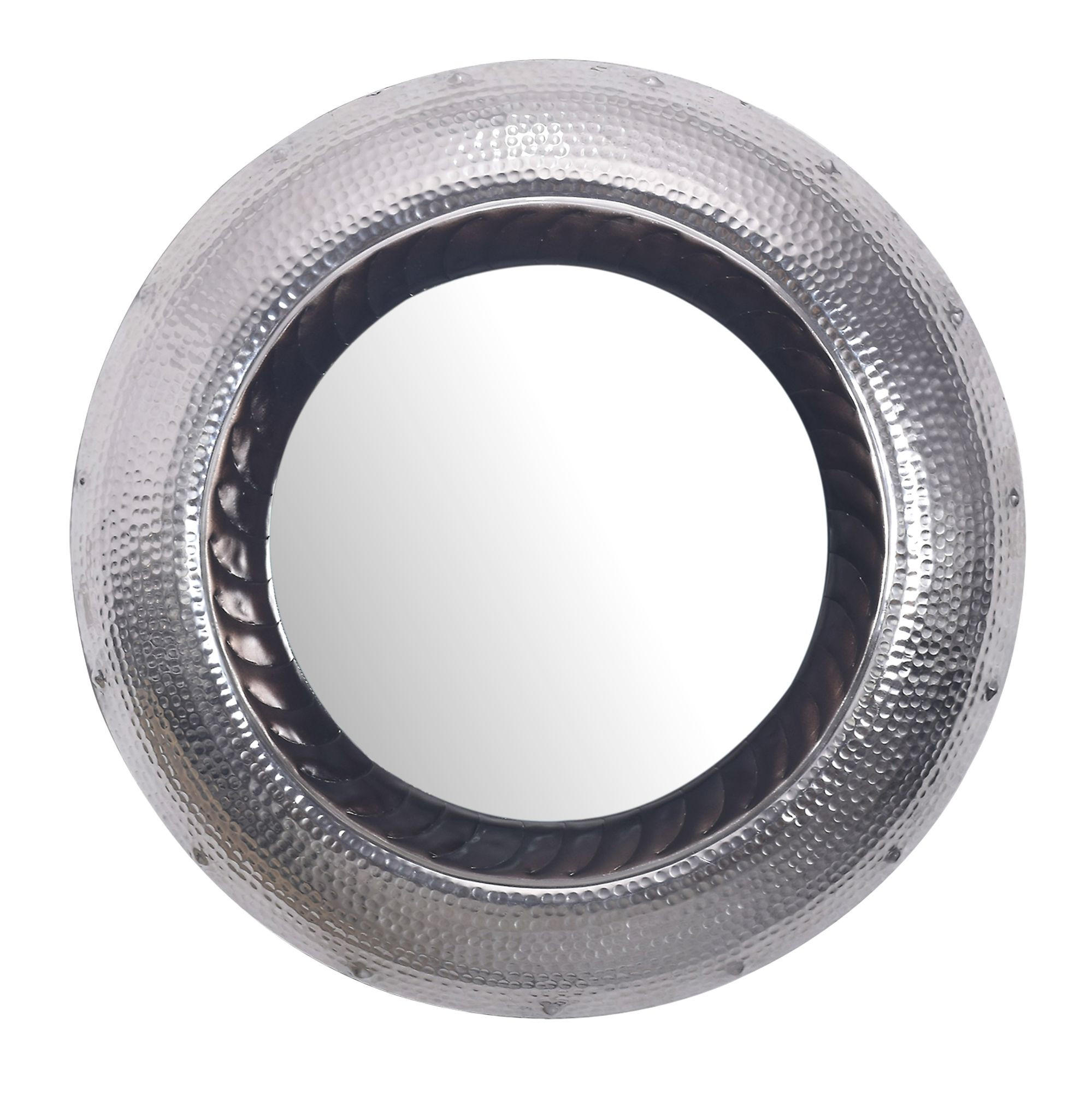WANDSPIEGEL Rund Metall Silber 74 cm Hammerschlag-Optik - Silberfarben, Glas (74/74/9cm) - KADIMA DESIGN