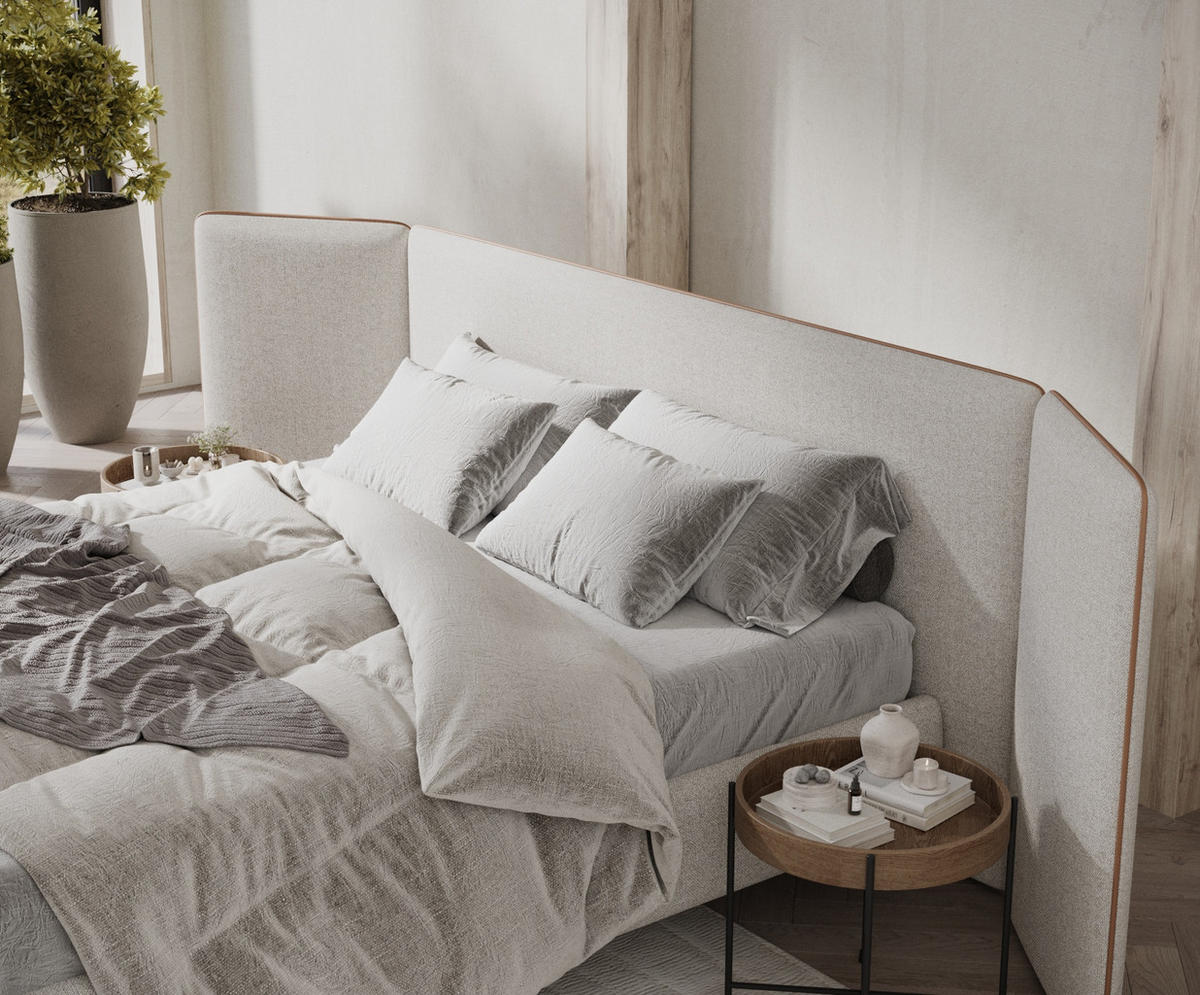 POLSTERBETT Tokyo Hellbeige 160/200 cm - Beige/Naturfarben, Holz/Holzwerkstoff (160/200cm) - Maison de Reve