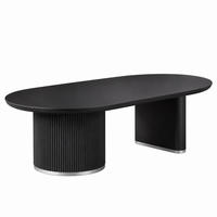 COUCHTISCH Oval Schwarz 130 × 70 cm mit geriffeltem Säulengestell und Silberakzenten - Schwarz, Holzwerkstoff (70/130/45cm)