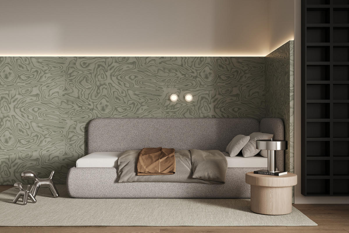 POLSTERBETT BAO mit Bettkasten, Einzelbett, rechts - 90x200 cm - Naturfarben/Grau, Holz/Textil (90/200cm) - mybed.