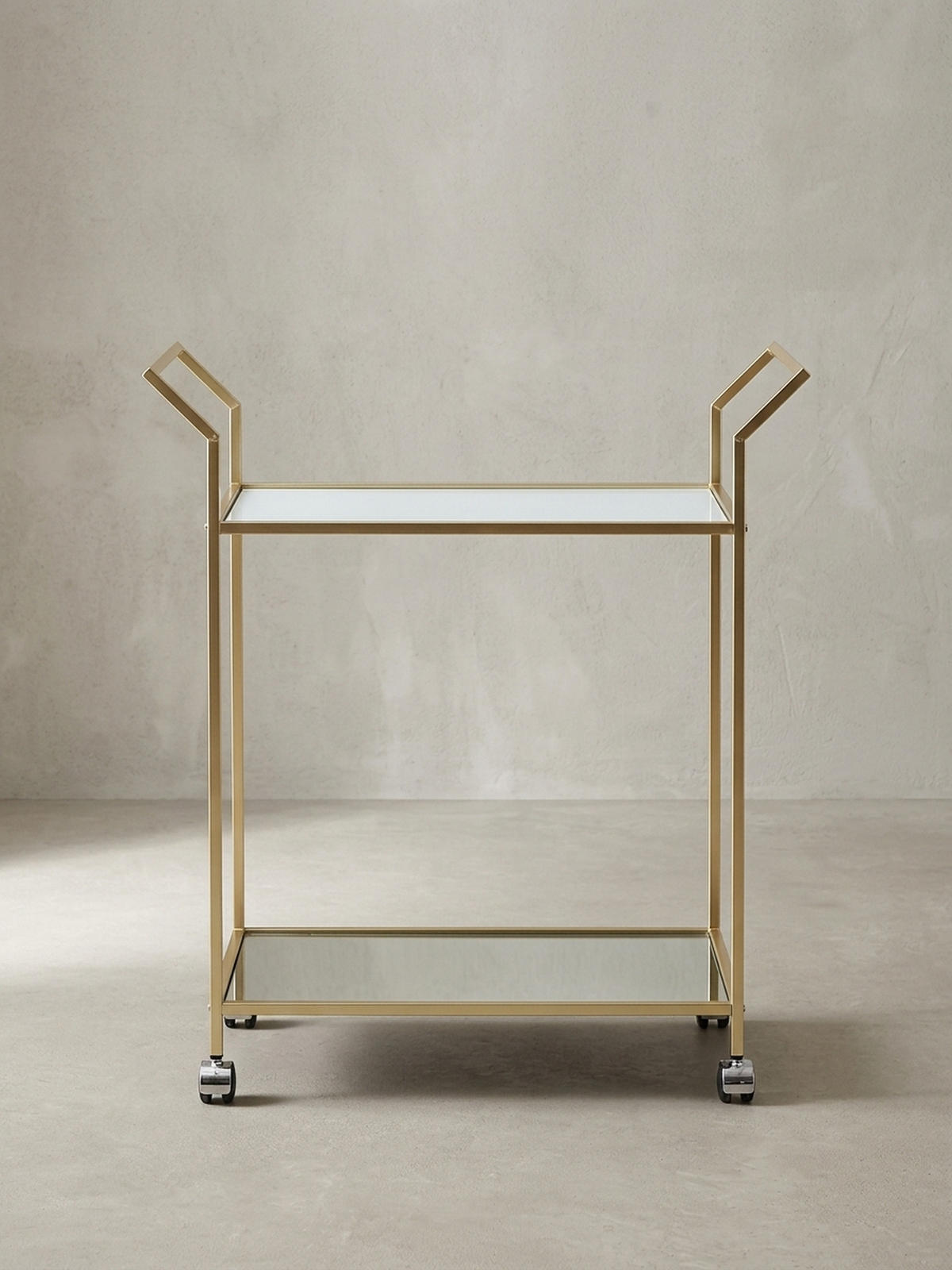 SERVIERWAGEN – Gold, Verspiegelte Ablagen, auf Rollen - Goldfarben, Glas/Metall (73/78/37cm) - KADIMA DESIGN