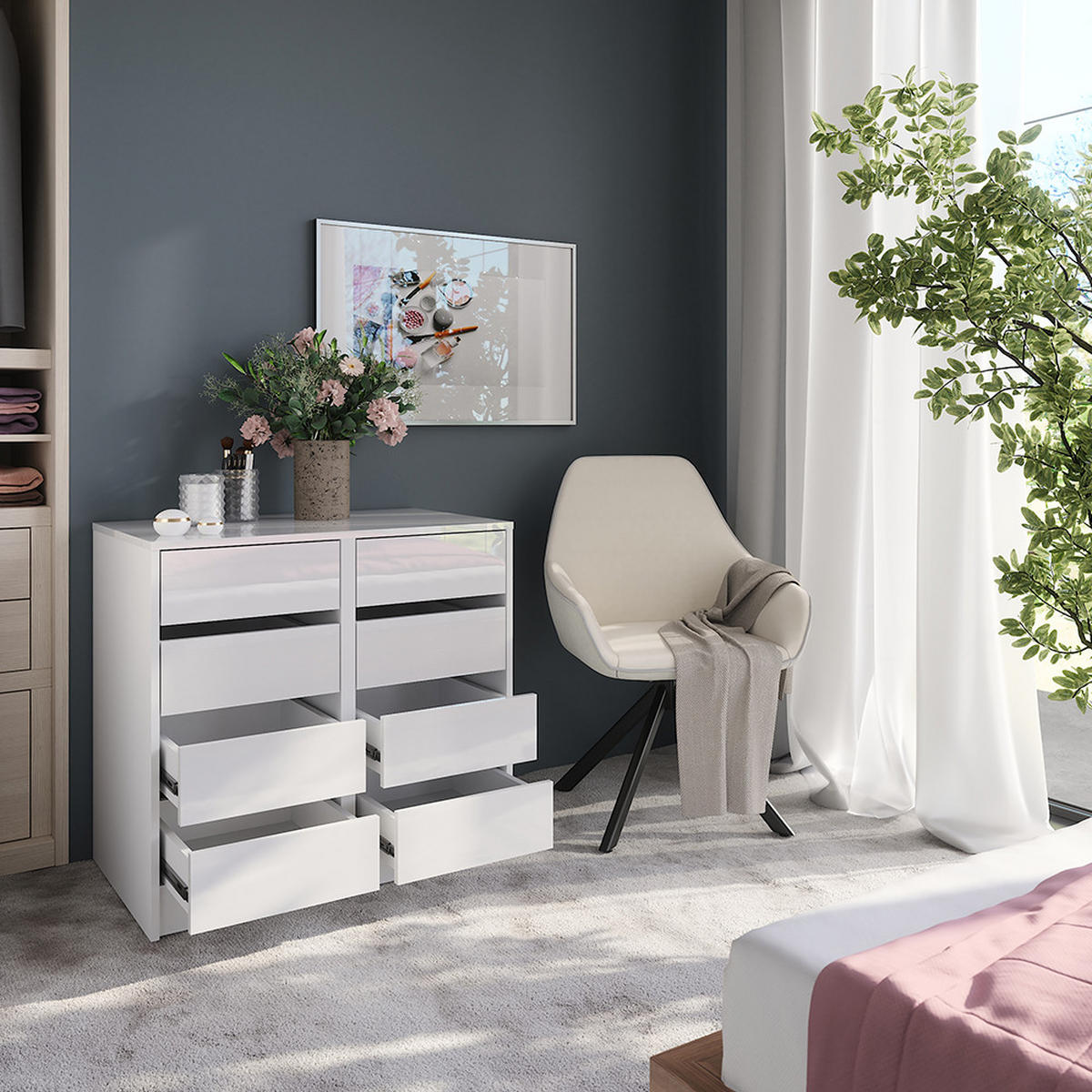 KOMMODE Sherry Weiß/Weiß Hochglanz 80.2 x 76 cm 2er-Set - Weiß Hochglanz, Holzwerkstoff (50.1cm) - Vicco