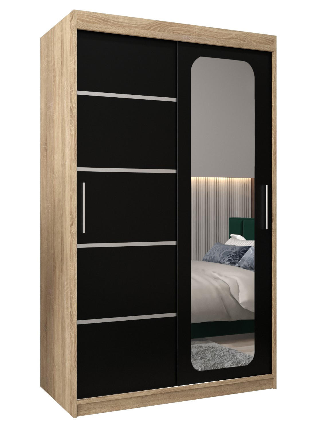 SCHWEBETÜRENSCHRANK 200/120/62 2-türig - Silberfarben/Schwarz, Holz/Kunststoff (120/200/62cm) - Abiks Möbel
