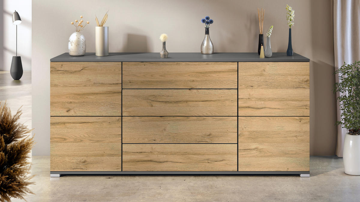 SIDEBOARD Rova Eiche Natur - Eichefarben, Holzwerkstoff (166.5/75.5/35cm) - Vladon