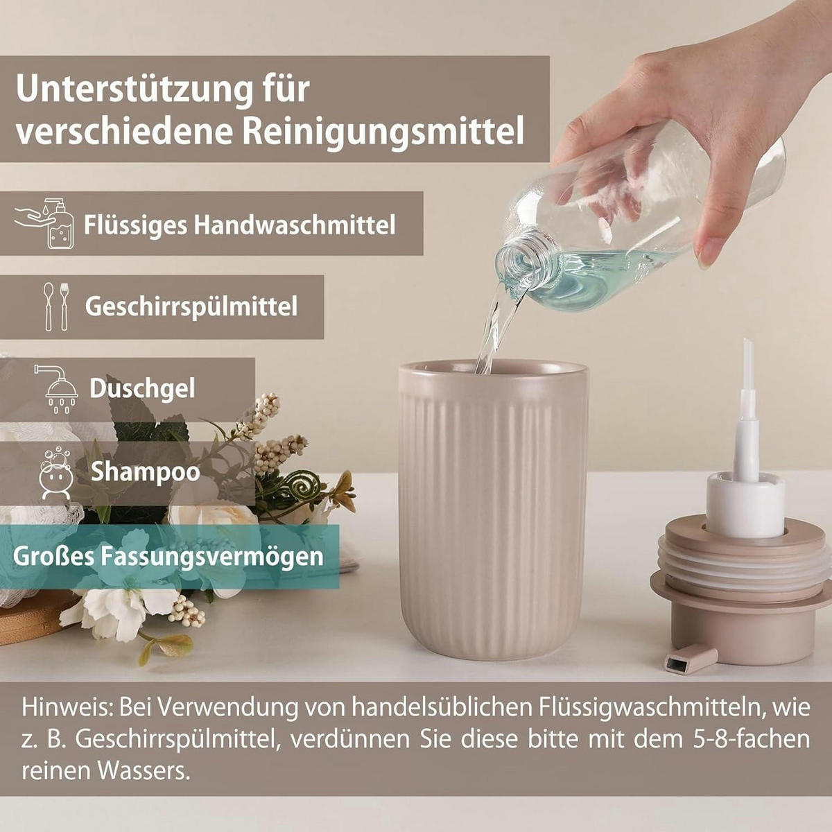 SEIFENSPENDER Keramik 350ml Streifen Khaki - Olivgrün, Keramik (8/14/8cm)