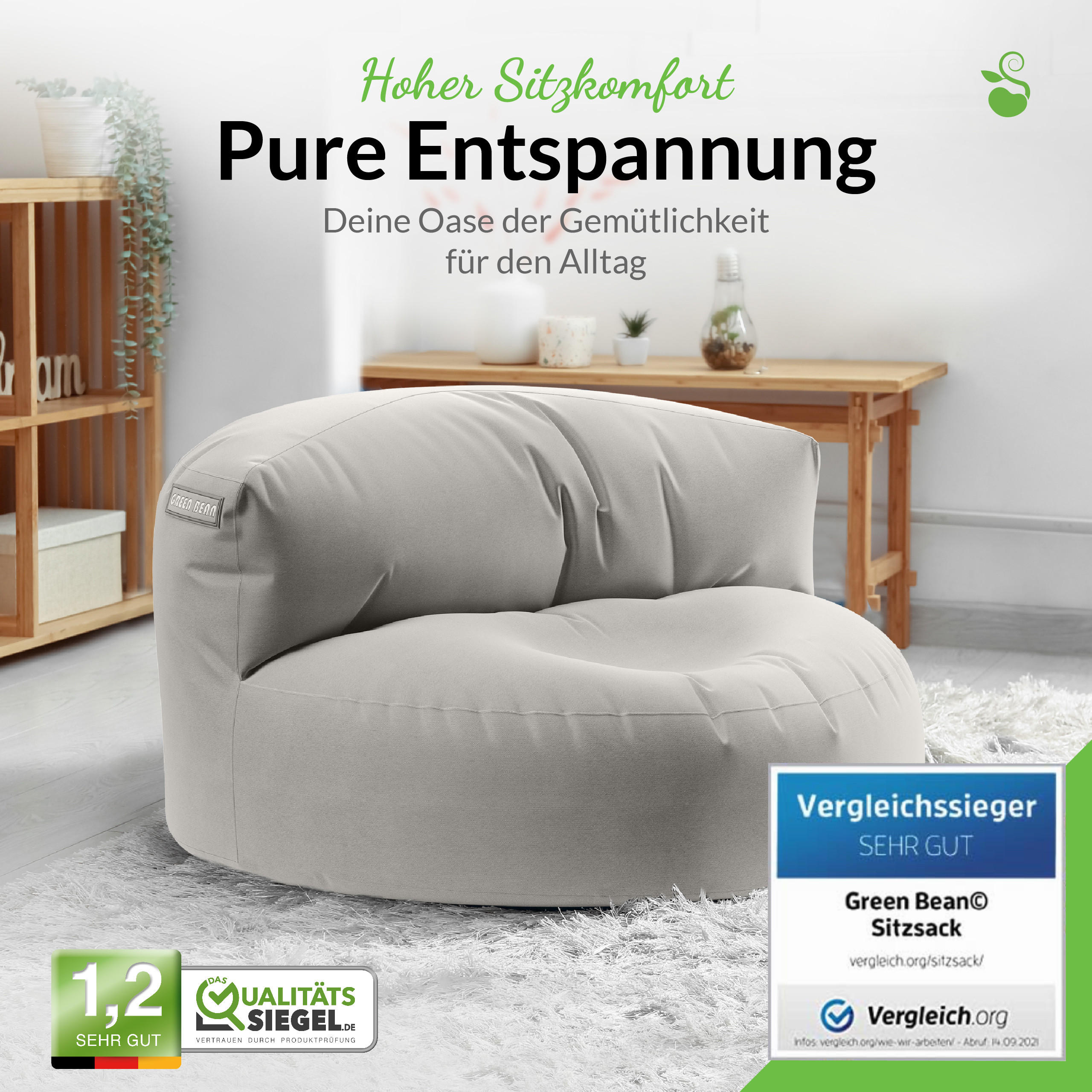 INDOOR OUTDOOR SITZSACK Lounge Sofa - Hellgrau, Textil (90/50/50cm) - Green Bean