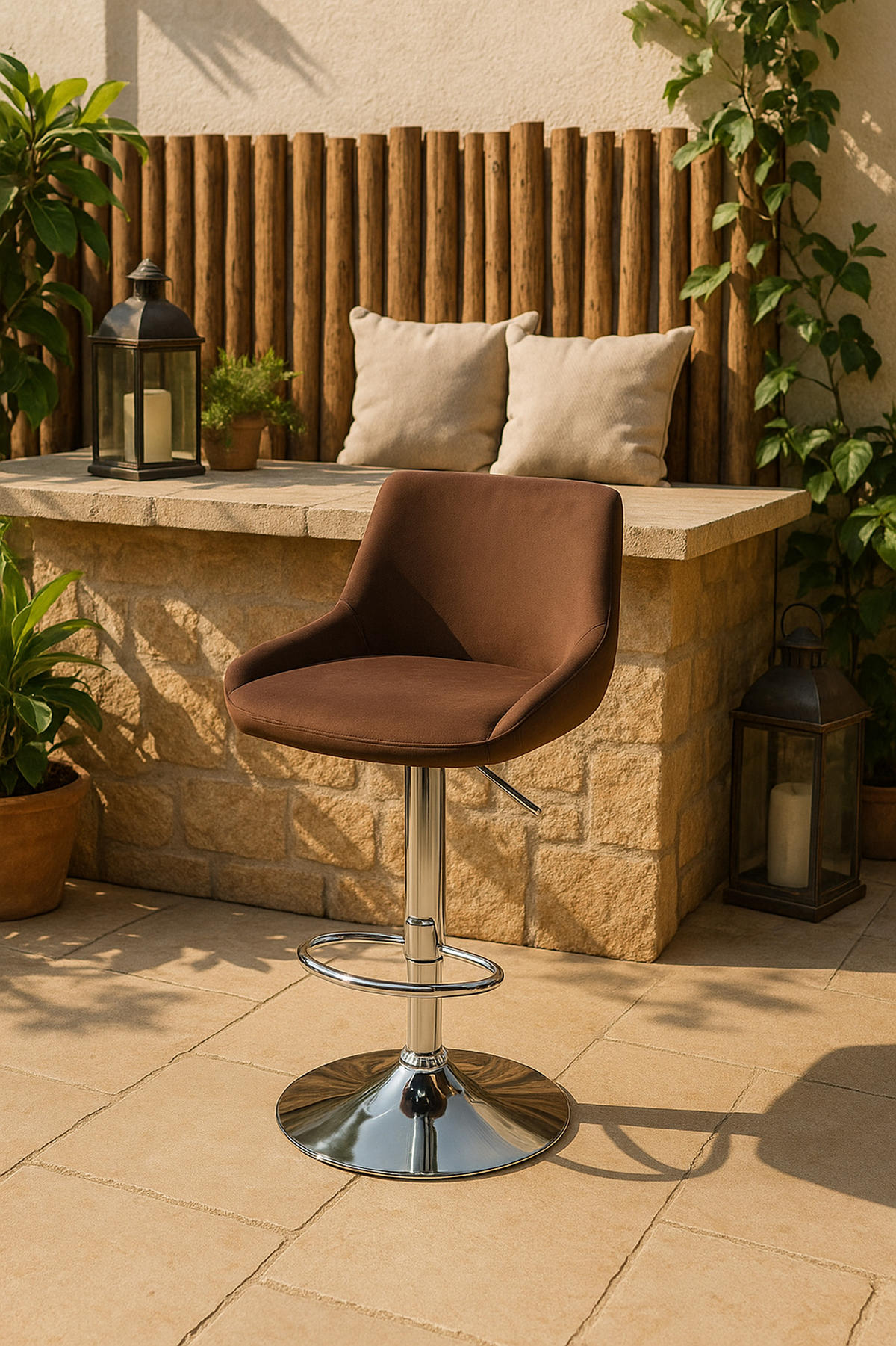 BARHOCKER James Samt chrom braun - Chromfarben/Braun, Textil/Metall (43/108.5/46.5cm) - TPFLiving