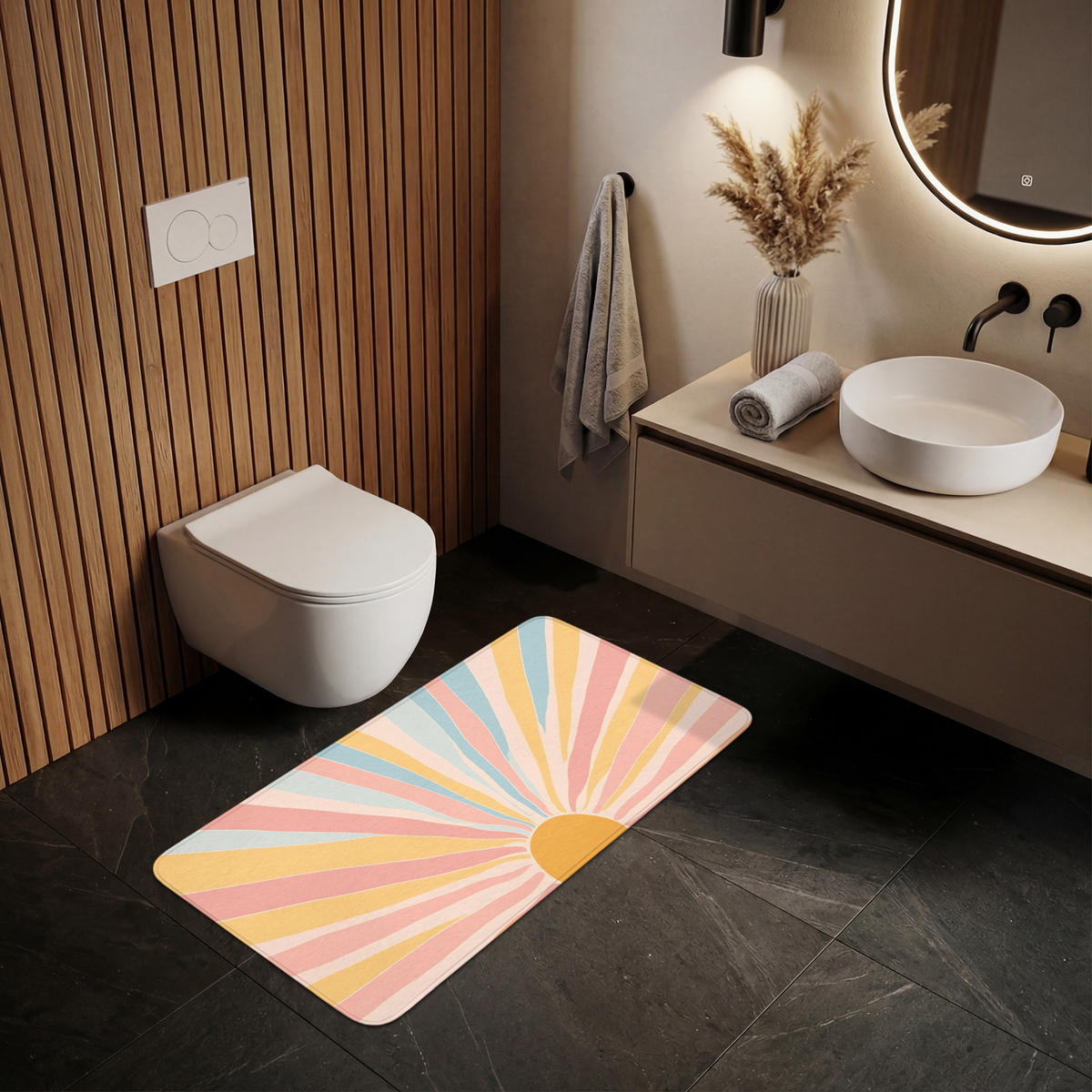 WC PŘEDLOŽKA Ilustrace - Slunce - Pastelové barvy 120x60 cm - pastelově modrá, textil/plast (120/1cm) - OnlyWow