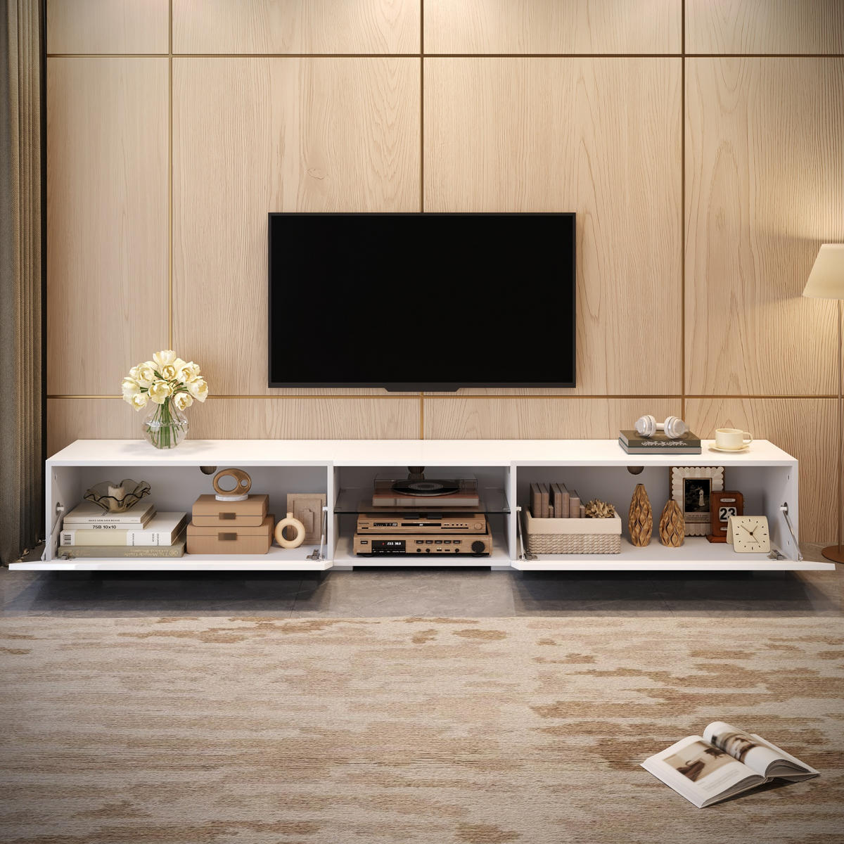 TV-SCHRANK 200/30/30 cm Weiß mit LED-Beleuchtung und 2 Türen - Weiß, Holzwerkstoff (200/30/30cm) - Oxeza