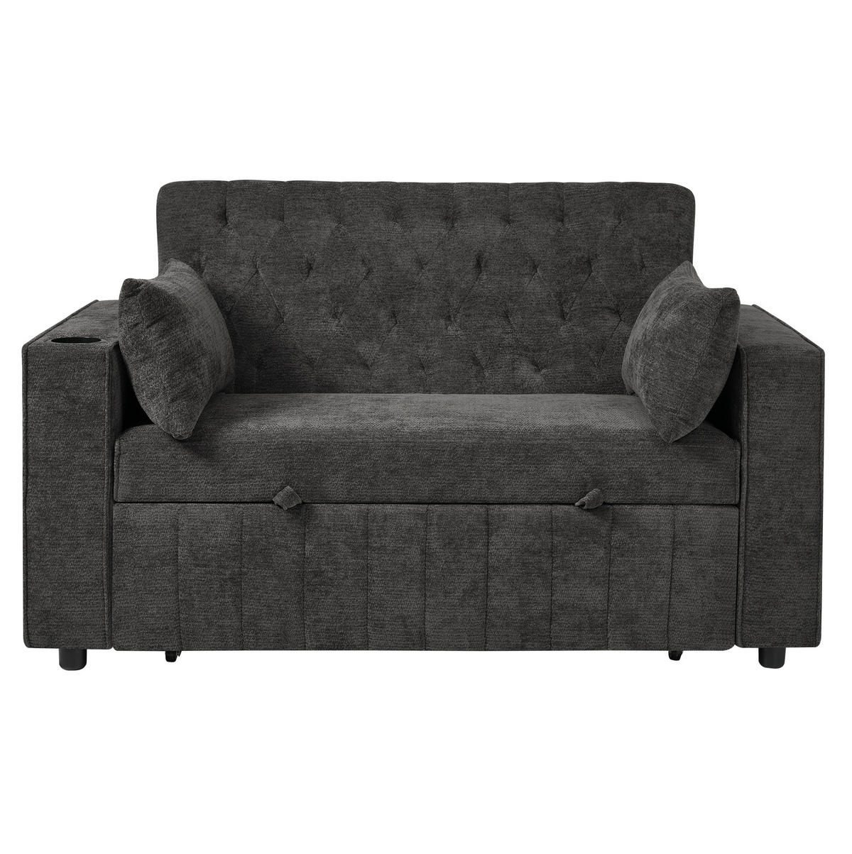 SCHLAFSOFA aus Chenille 140x137x84 cm Grau mit Schlaffunktion, USB-Anschluss, Getränkehalter und verstellbarer Rückenlehne - Grau, Textil (137/84/140cm) - Modfu