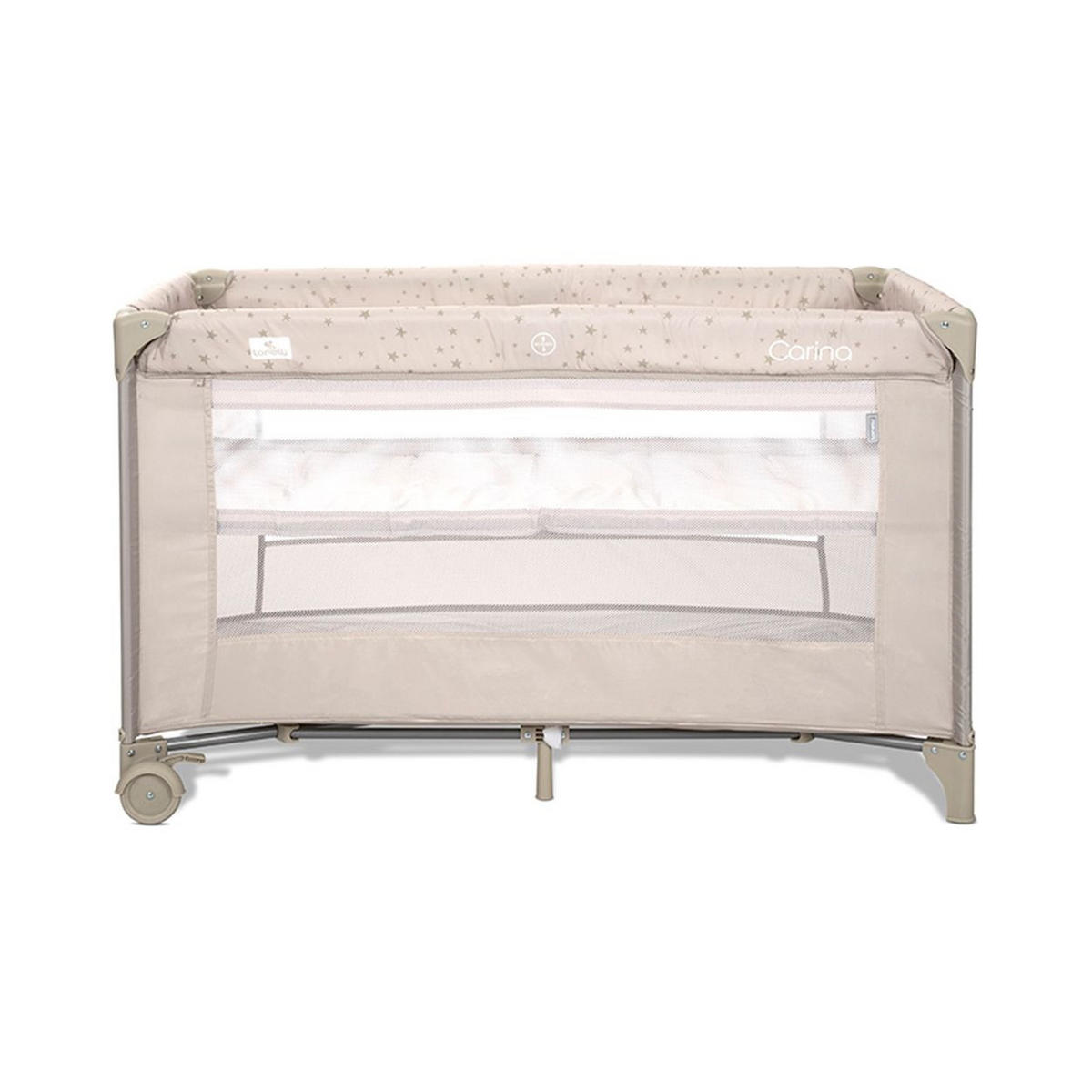 REISEBETT Carina 2 Ebenen beige Matratze Tragetasche faltbar Räder mit Bremse - Beige, Kunststoff (67/125cm) - Lorelli