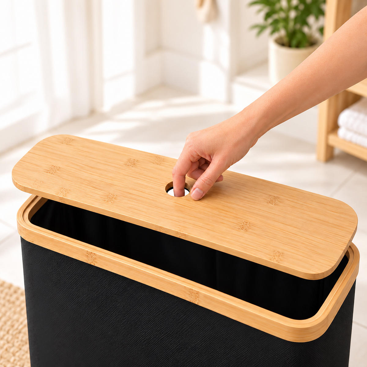 TOILETTENPAPIERBOX Schwarz Bambus 12 Rollen - Schwarz, Holz/Kunststoff (45/34.5/15cm) - Relaxdays