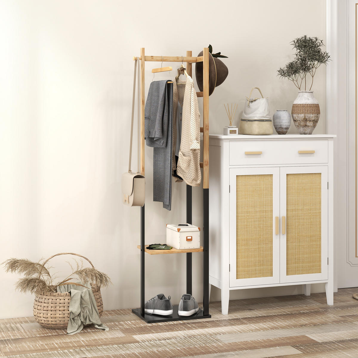 GARDEROBENSTÄNDER DE-17180 Natur - Naturfarben, Naturmaterialien (28.5/153.5/46cm) - ComfortXL