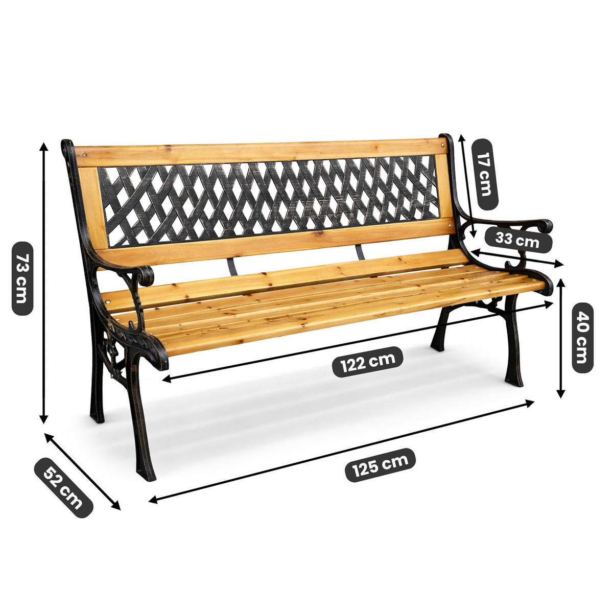 GARTENBANK MIRT Schwarz 125 x 73 x 52 cm - Braun, Holz/Metall (125/73/52cm) - Akord