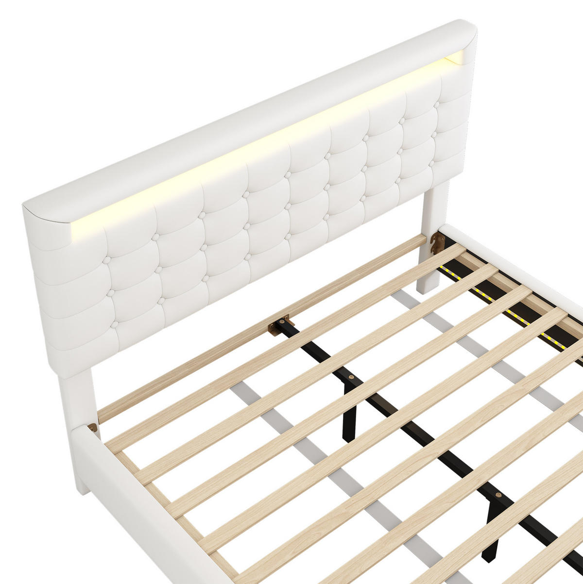 POLSTERBETT mit LED-Beleuchtung 140/200 cm in Weiß mit verstellbarem Kopfteil - Weiß, Leder (140/200cm) - BEAOK