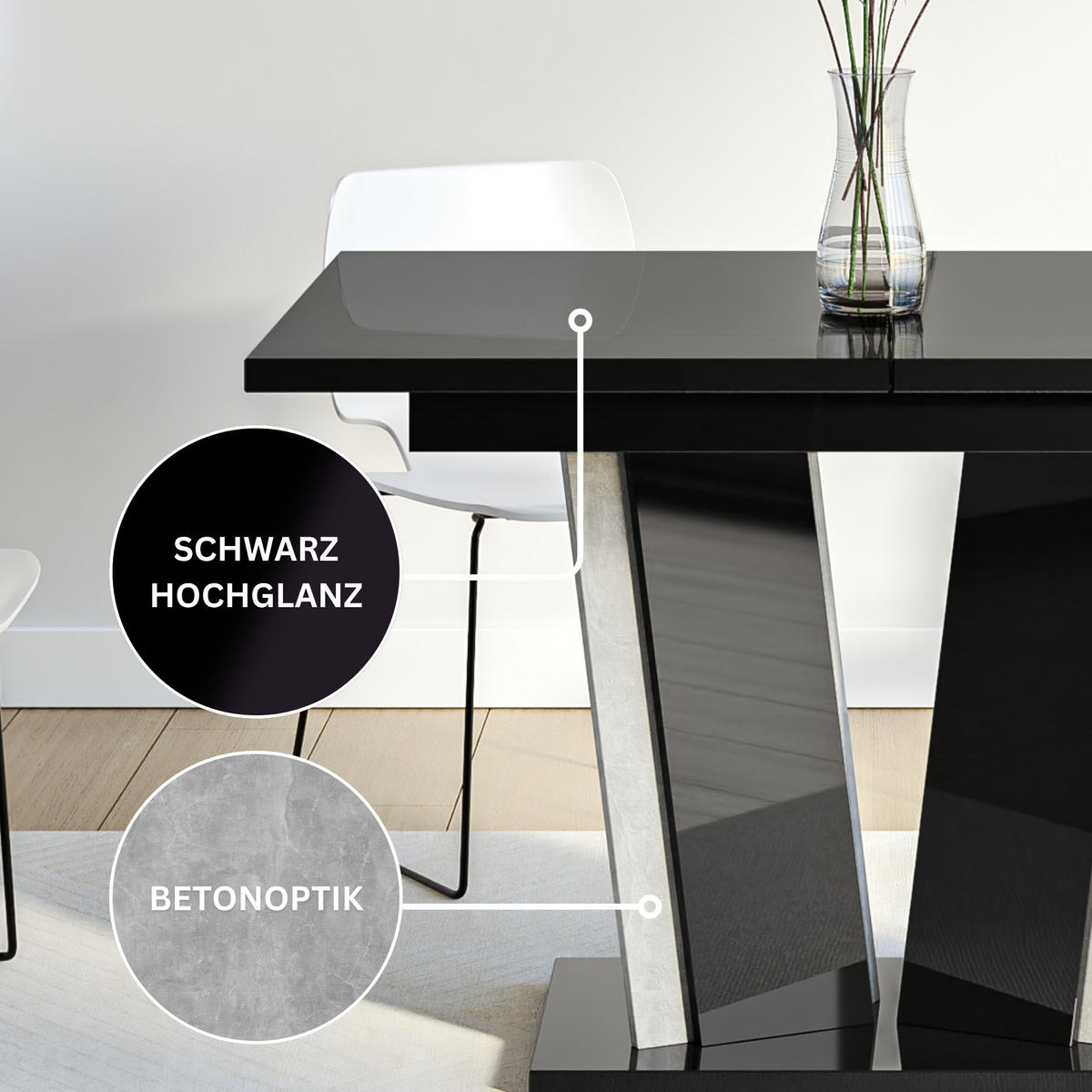 ESSTISCH Ausziehbar 120-160 cm Schwarz glänzend - Schwarz Hochglanz, Holzwerkstoff (160/80/75cm) - Home Collective
