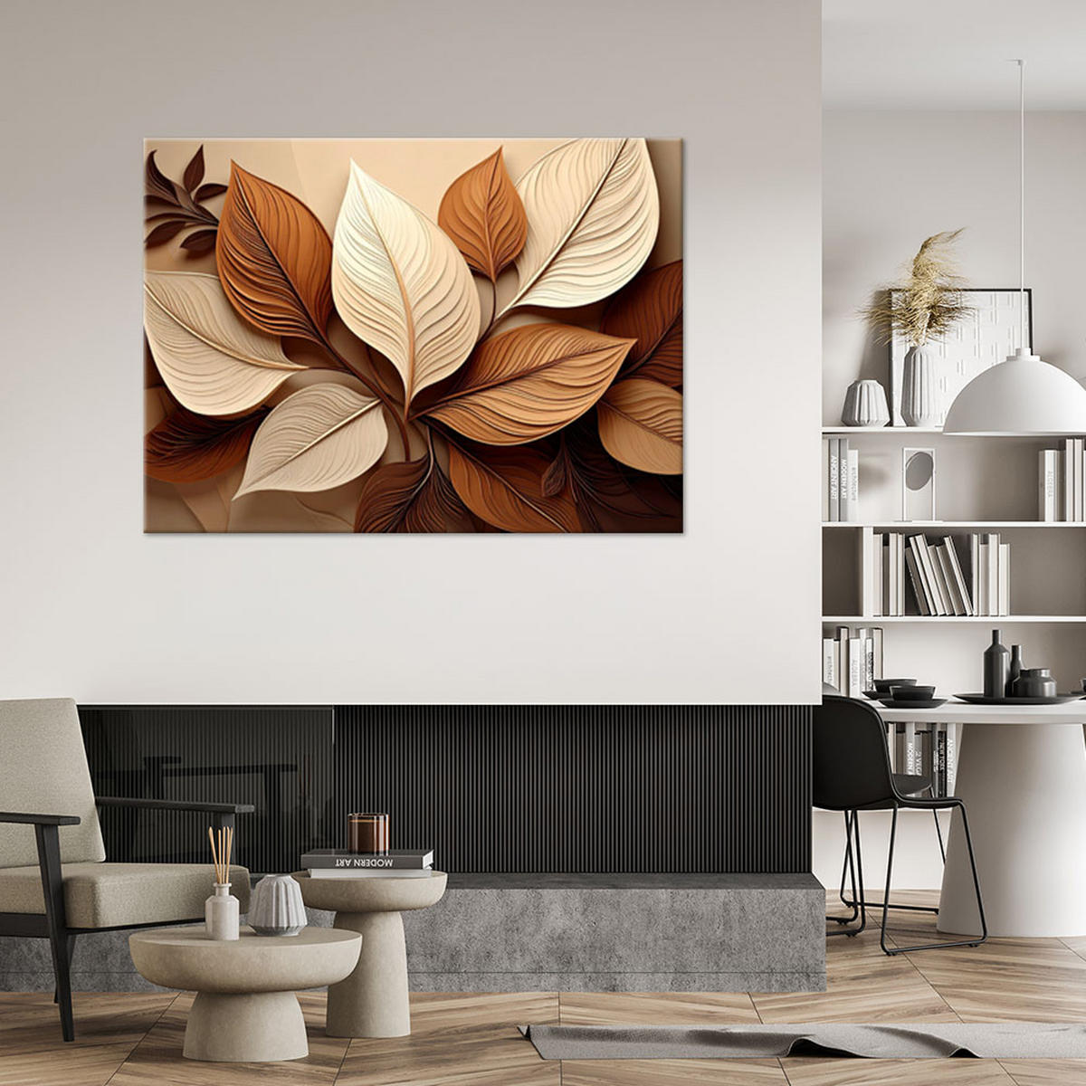WANDBILD, Braune und beige geschichtete Blätter - Braun, Textil (30/20cm) - Feeby