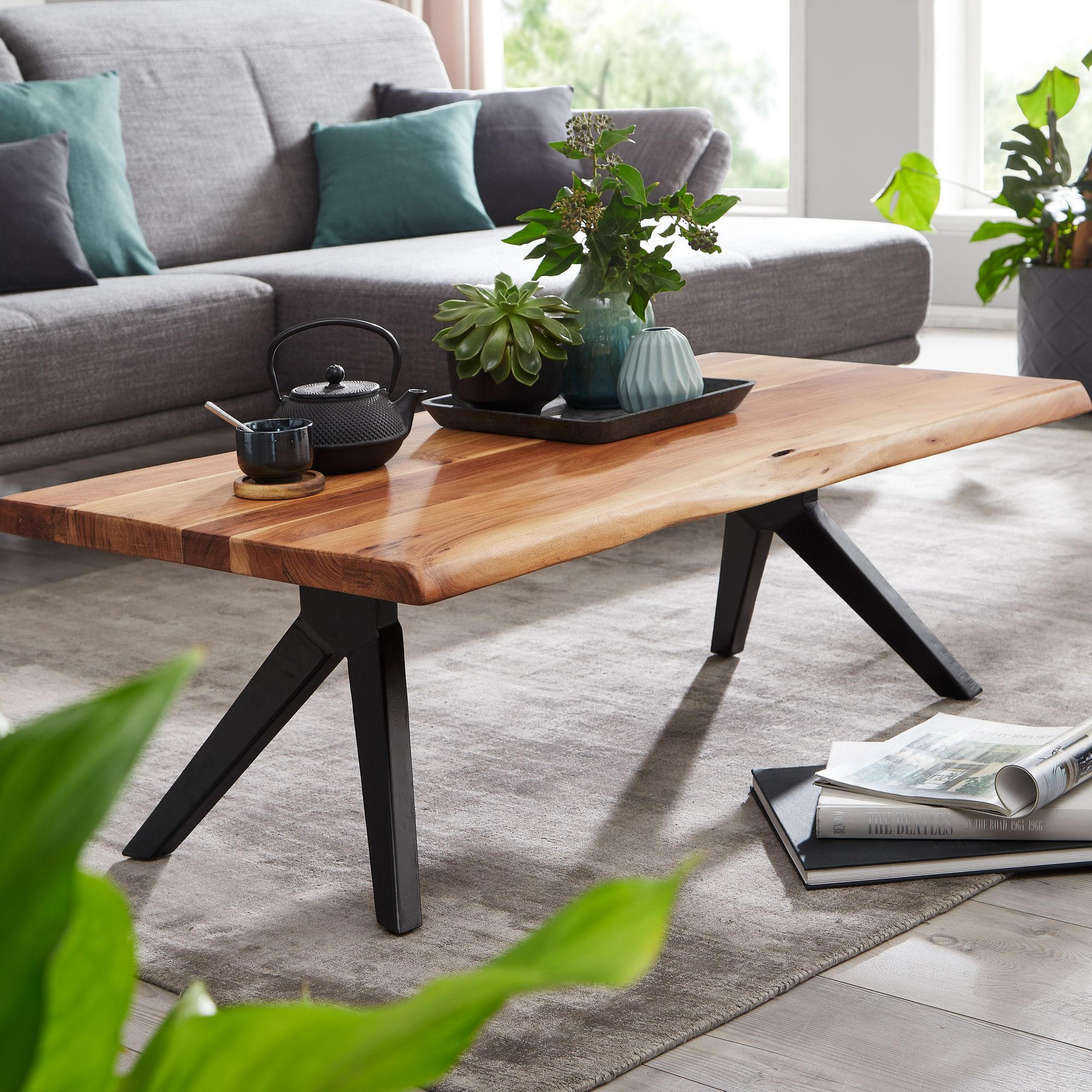 Thumbnail - Kadima Design Couchtisch, Beige, Holz, Echtholz,Akazie, Rechteckig,Rechteckig, Stativgestell, 115x37x64 cm, Wohnzimmer, ...