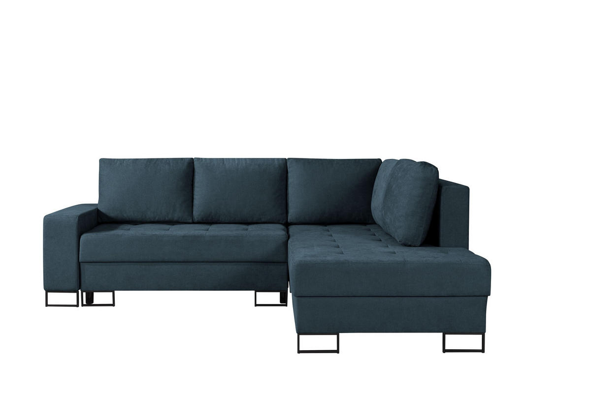 ECKSOFA mit Schlaffunktion Rechts Dunkelblau Chenille - 245x200 cm - Trevi - Schwarz/Dunkelblau, Holz/Holzwerkstoff (245/200cm) - Ravio