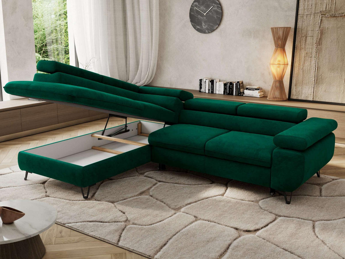 ECKSOFA PABLO L Dunkelgrün Velvet - Links Seite - Dunkelgrün/Schwarz, Textil/Metall (208/273cm) - MKS