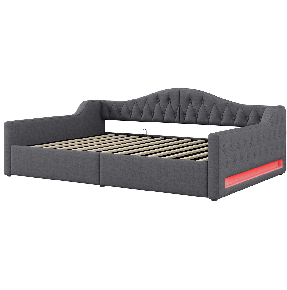 TAGESBETT 140/200 cm mit LED-Beleuchtung, Stauraum und Leinenpolsterung, Grau - Grau, Holzwerkstoff (140/200cm) - Redom