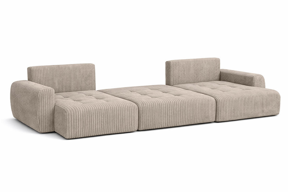 ECKSOFA Mit Schlaffunktion Und Bettkasten U-Form Ivo U, Cordstoff Poso, Dunkelbeige - Beige, Holz (342/142cm) - Kaiser Möbel