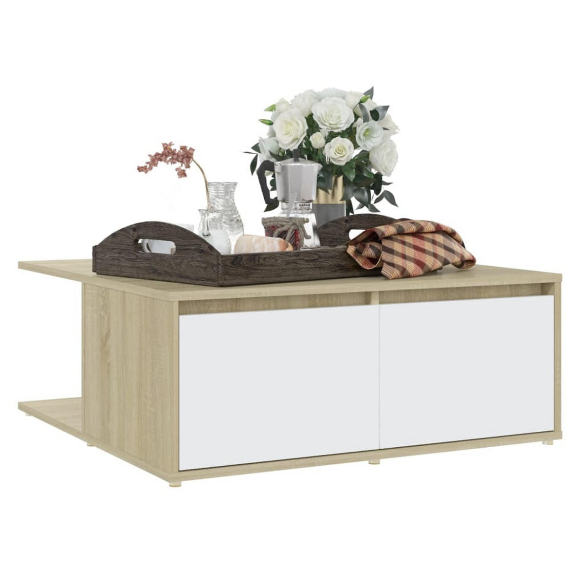COUCHTISCH Weiß und Sonoma-Eiche 80x80x31 cm Holzwerkstoff - Weiß, Holzwerkstoff (80/80/31cm) - furnicato