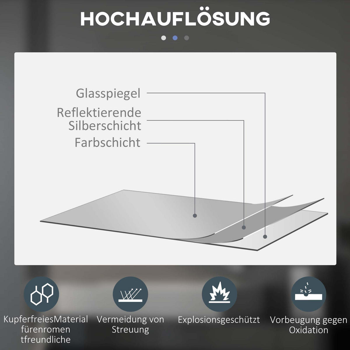 BADEZIMMERSPIEGEL - Transparent, Glas/Metall (60/3.5/60cm) - Kleankin