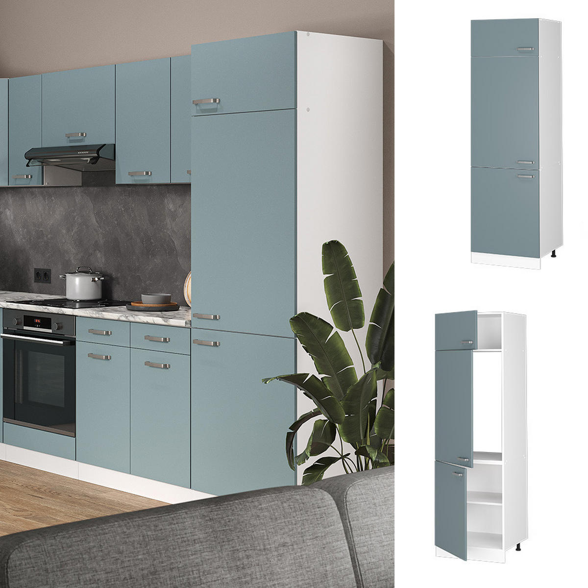KÜHLUMBAUSCHRANK R-Line Blau-Grau 60 cm - Blaugrau/Weiß, Holzwerkstoff (60/206.8/57.2cm) - Vicco