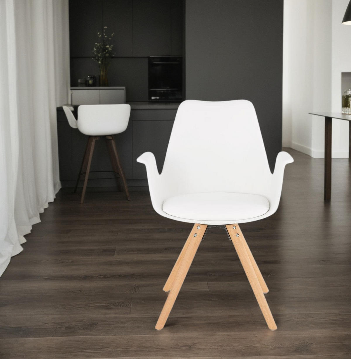 ESSZIMMERSTUHL Kunststoff und Holz im Skandinavischen Stil, Weiß-Beige 58,5x50x82 cm - Beige/Weiß, Kunststoff/Buchenholz (50/82/59cm) - KADIMA DESIGN