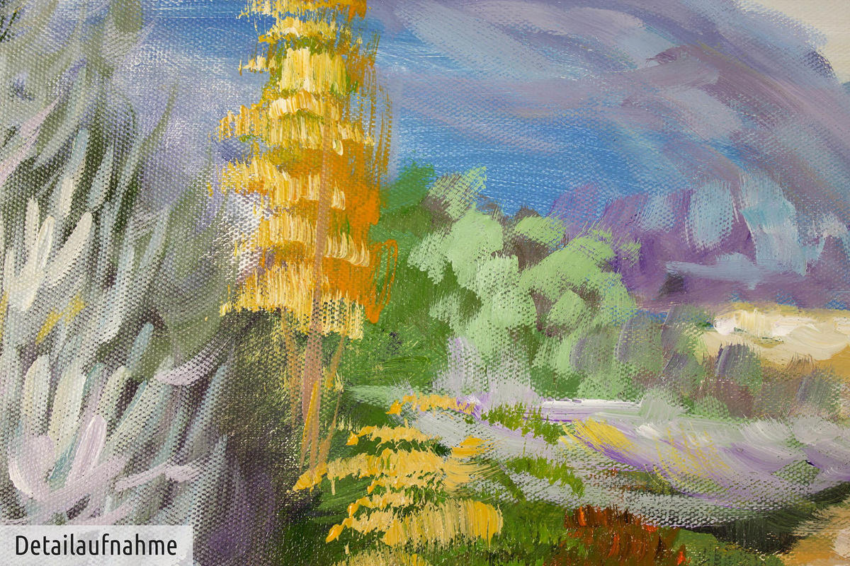 ACRYLBILD HANDGEMALT 90/60 cm - Lila, Holz/Textil (1.5/60cm) - KUNSTLOFT