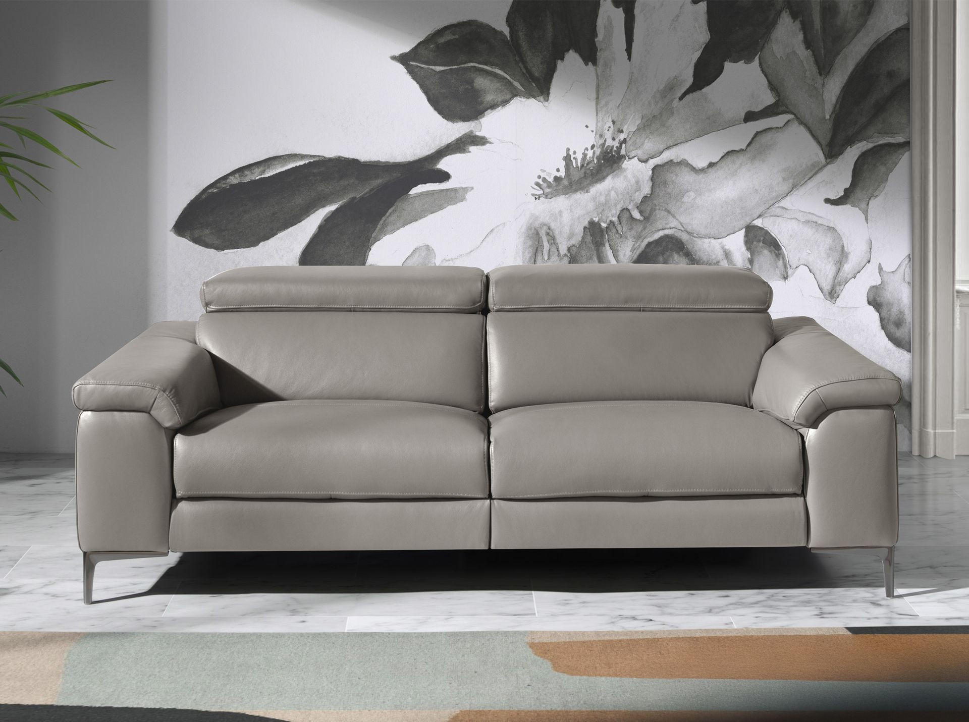 Thumbnail - Angel Cerda Sofa, Dunkelgrau, Grau, Leder, 214x97x102 cm, Wohnzimmer, Sofas & Couches, Sofas, 3-Sitzer Sofas