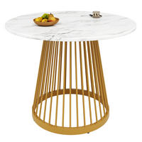 ESSTISCH 80/80/76 cm Weiß Gold runder Tisch mit Metallbeinen und marmorierter MDF-Platte - Goldfarben, Holzwerkstoff (80/80/76cm) - OKWISH