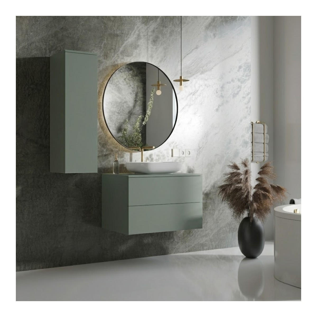 BADMÖBEL-SET Color Aloe 2-Teilig (2S 80 + 1D 100) - Dunkelgrün, Holzwerkstoff (110/160/45cm) - mzm24