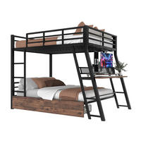 HOCHBETT mit Schreibtisch und 2 Schubladen 140x200 cm Metall Schwarz - Schwarz, Metall (140/200cm) - Meubliv