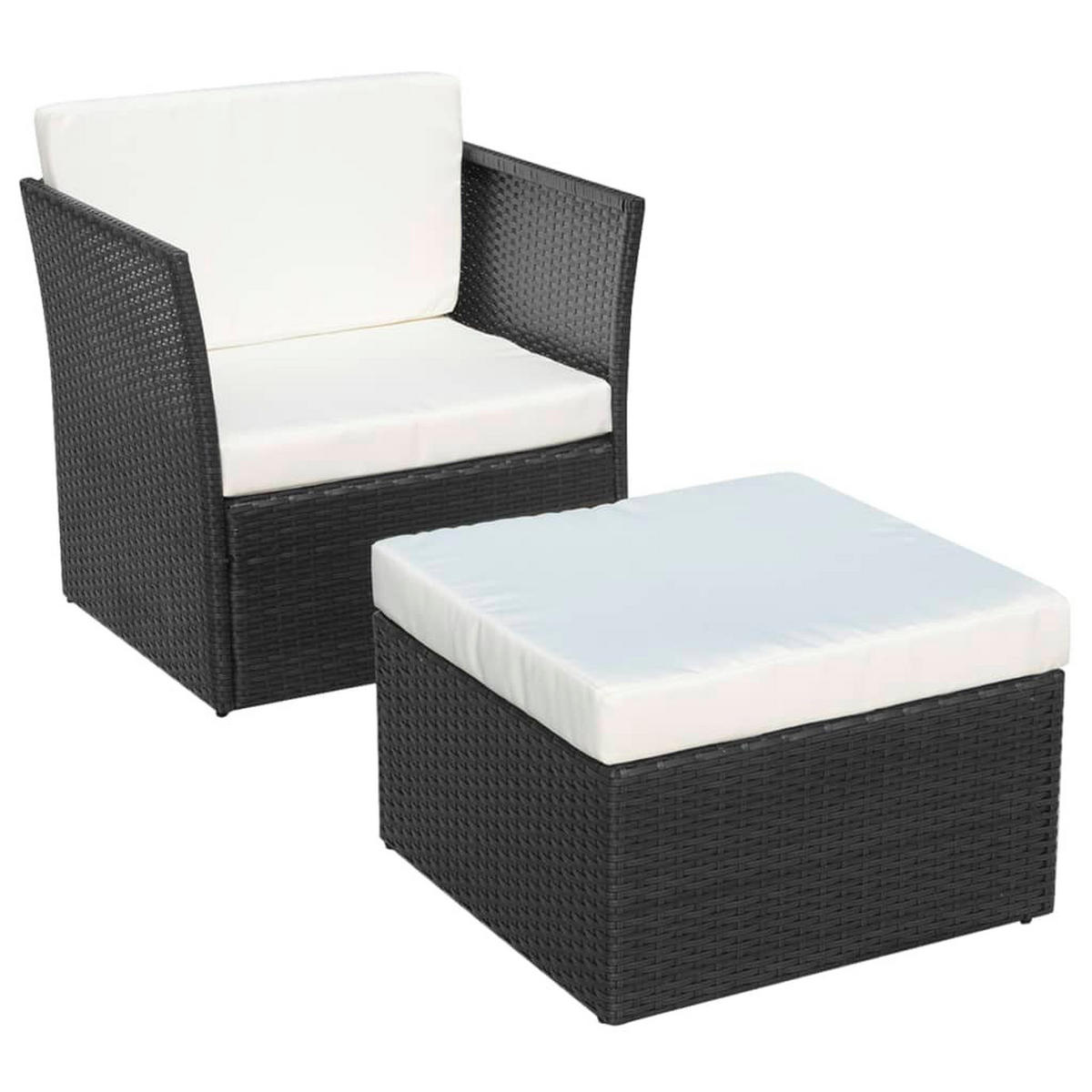 GARTENSESSEL mit Fußhocker Poly Rattan Schwarz - Schwarz, Holz (77/73/77cm) - furnicato