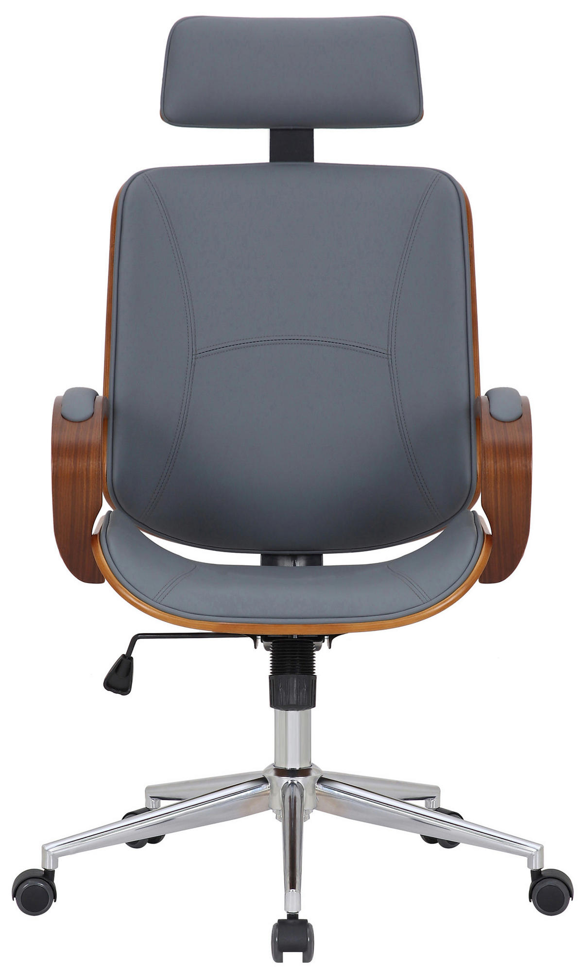 BÜROSTUHL KINGO 118x70x70 Walnuss/Grau Kunstleder - Grau, Leder/Metall (70/118/70cm) - DELUKE