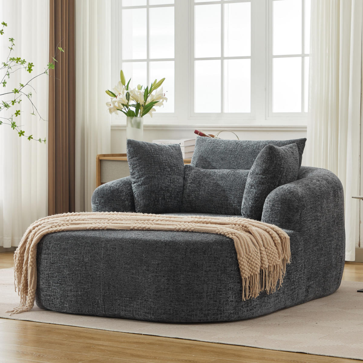 SCHLAFSESSEL DE-34006 mit Armlehnen und Kissen Grau - Grau, Textil (131/81/146.5cm) - ComfortXL