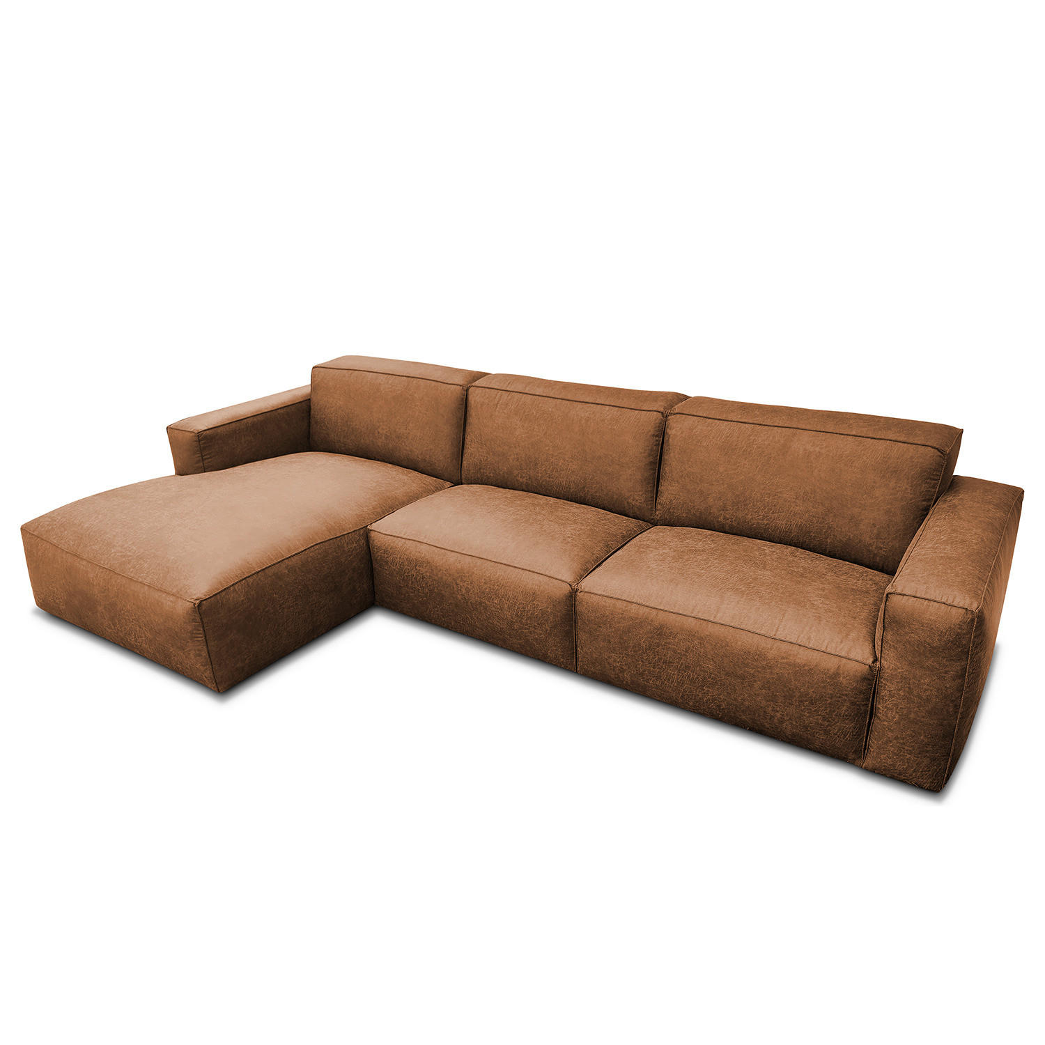 ECKSOFA mit Longchair - Cognac/Schwarz, Kunststoff (345/170cm) - home24